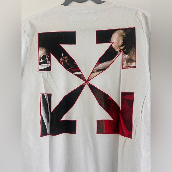 Off-White White T-Shirt with Red and Black Graphic - Picture 3 of 12